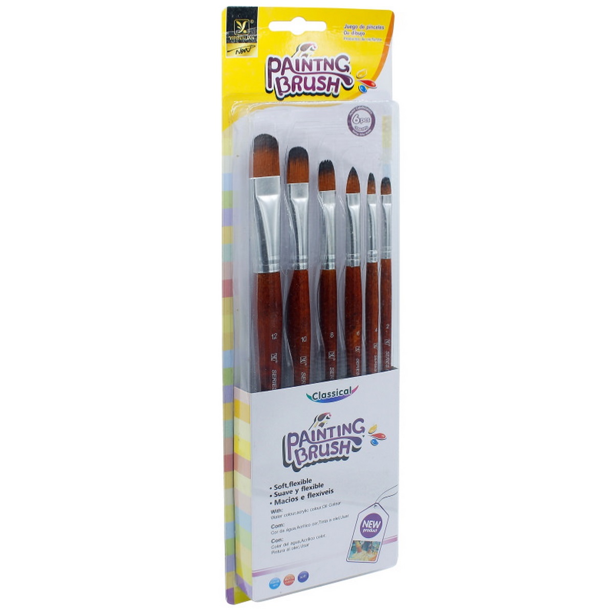 Painting Brush Set of 6 Flat Paint Brushes (Size 2,4,6,8,10,12)