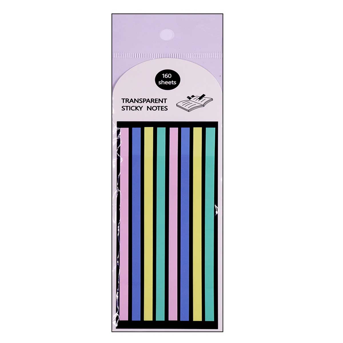 JustKraft Transparent Pastel Highlighter Sticky Notes Strips 160 Sheets