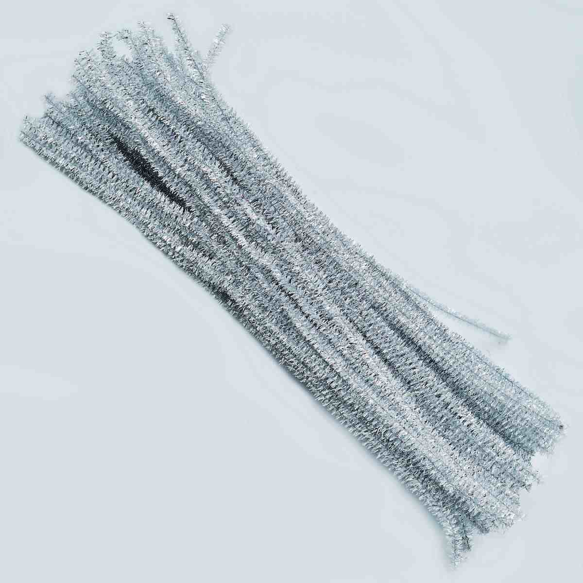 JustKraft Glitter Pipe Cleaner (Pack of 100) (12 Inch) Silver
