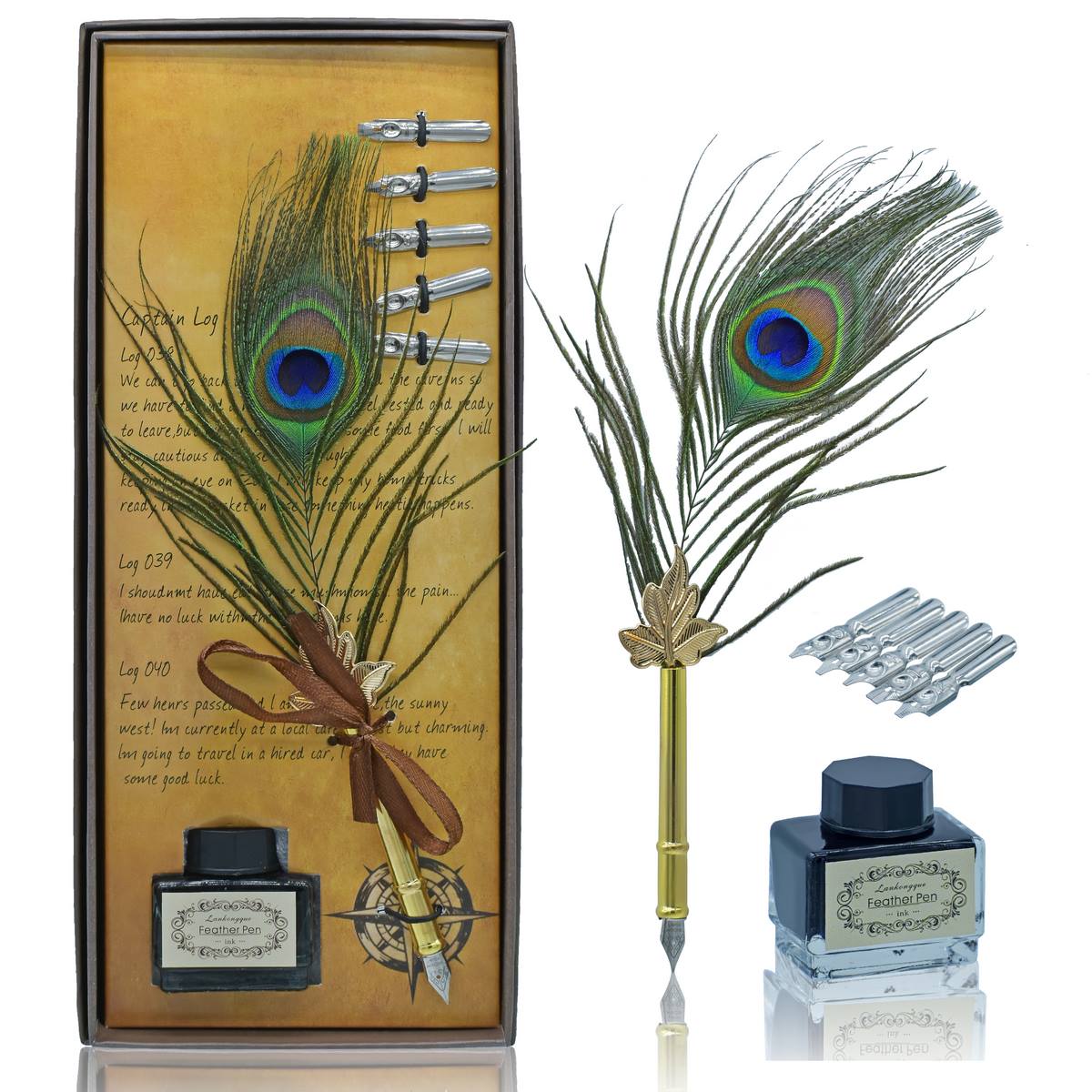 Justkraft Feather Fountain Pen Gift Set with Box Feather Color May Vary