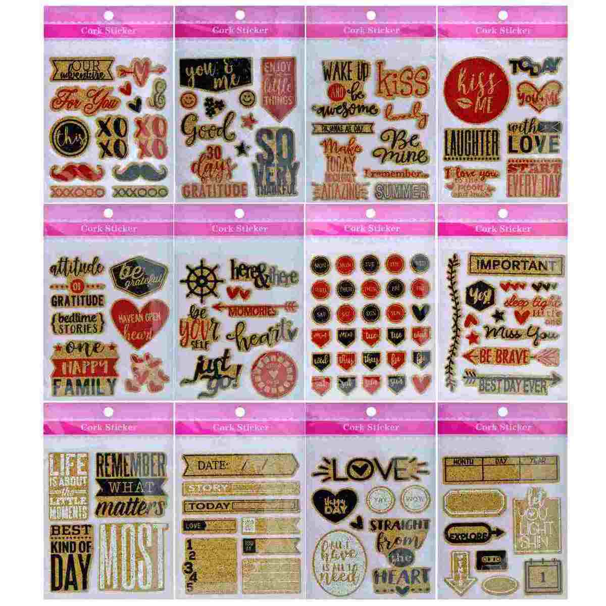 JustKraft Cork Stickers (Pack of 12 Sheets) For Decoration Card