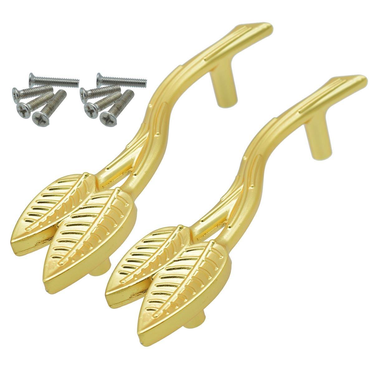 JAGS Leaf Design Brass Tray Handle 96 mm Long Pack of 2 Matt Gold