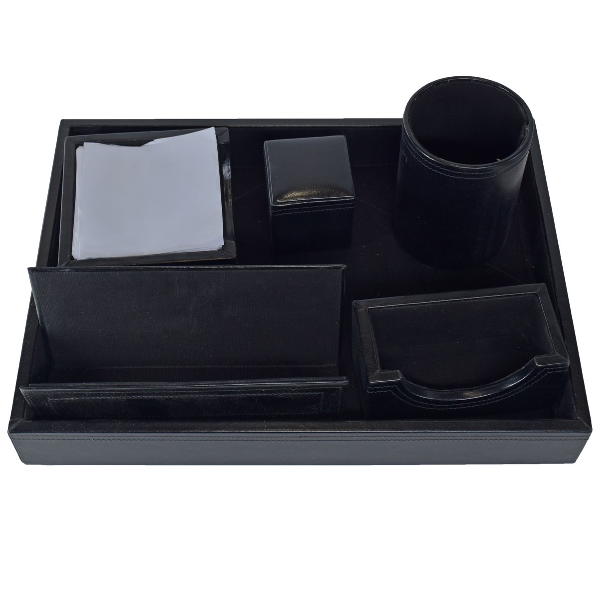 JustKraft Table Stationery 6in1 Leather Desk Organizers Tray Set Black