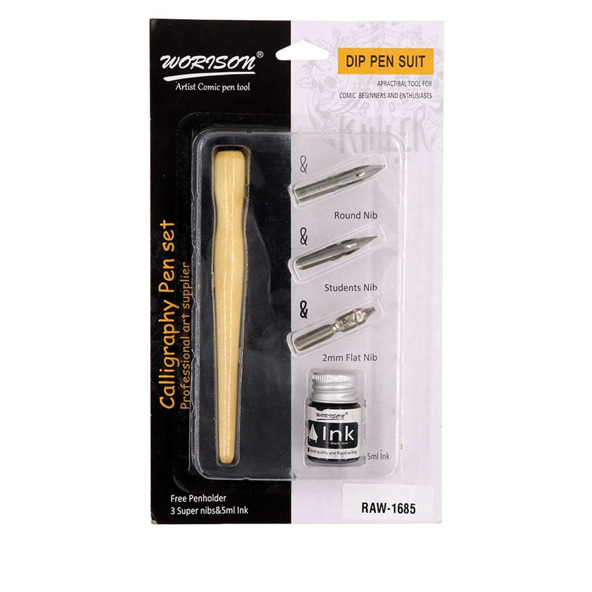 JustKraft Professional Calligraphy Dip Pen Set With 3 Nib Sizes & 5 ml Ink