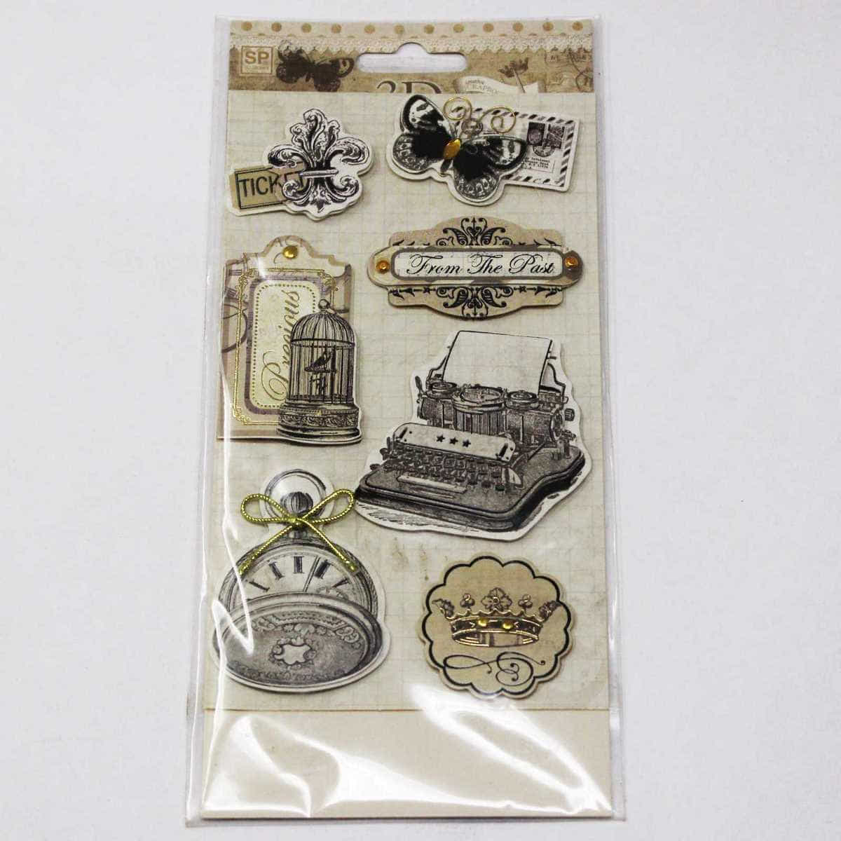 3D Stickers Vintage Flower Design (Pack Contain 10 Stickers)