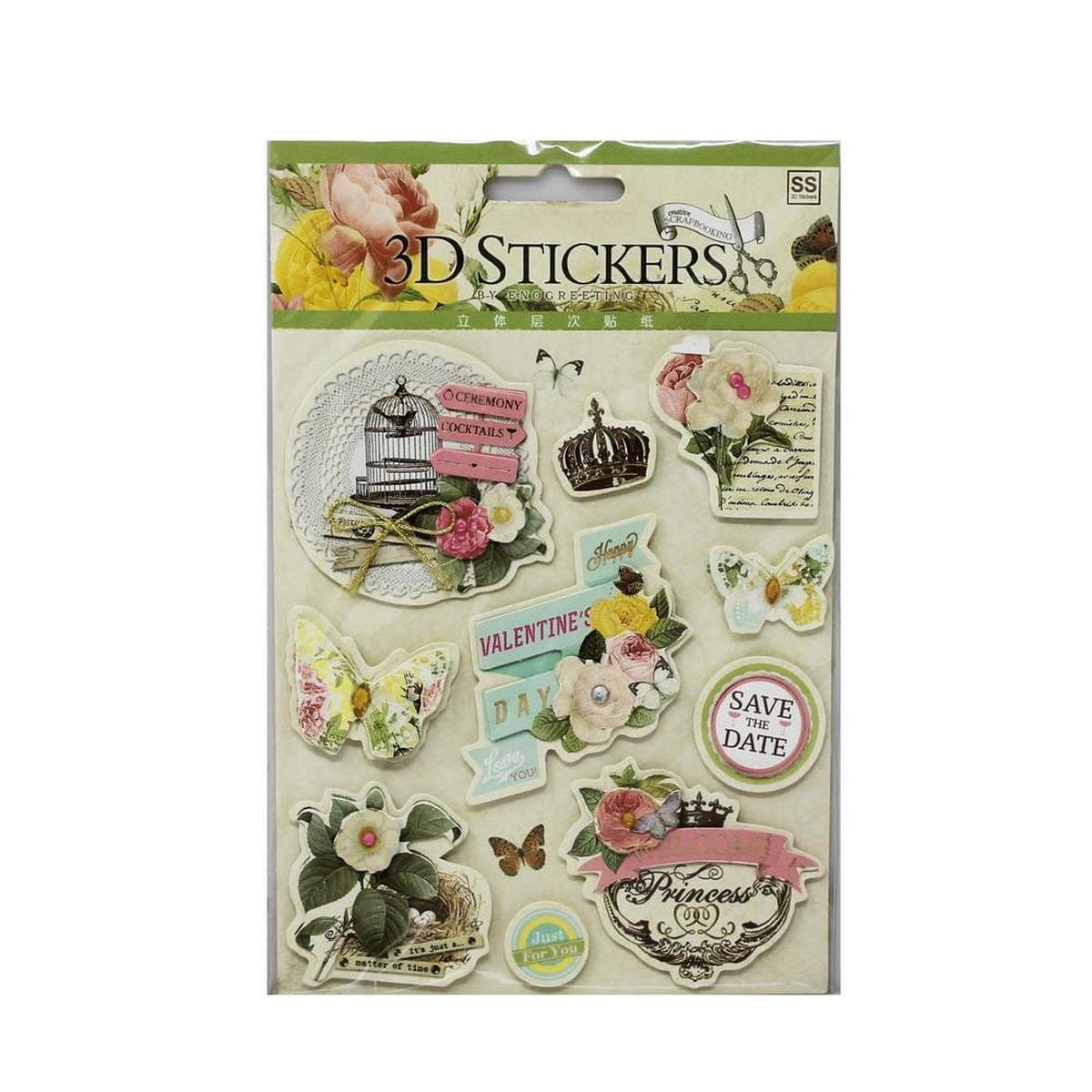 3D Stickers Vintage Flower Design (Pack Contain 10 Stickers)
